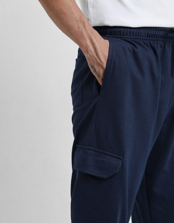Navy Plain Baggy Fit Cargo Joggers - Image 4