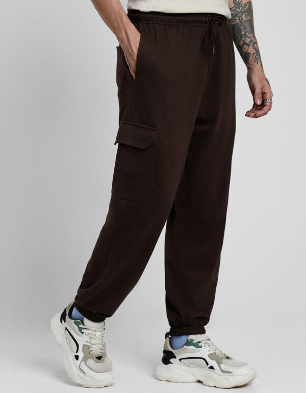 Brown Plain Baggy Fit Cargo Joggers - Image 5