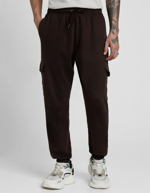 Brown Plain Baggy Fit Cargo Joggers - Image 3