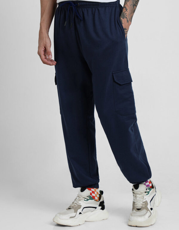 Navy Plain Baggy Fit Cargo Joggers - Image 2