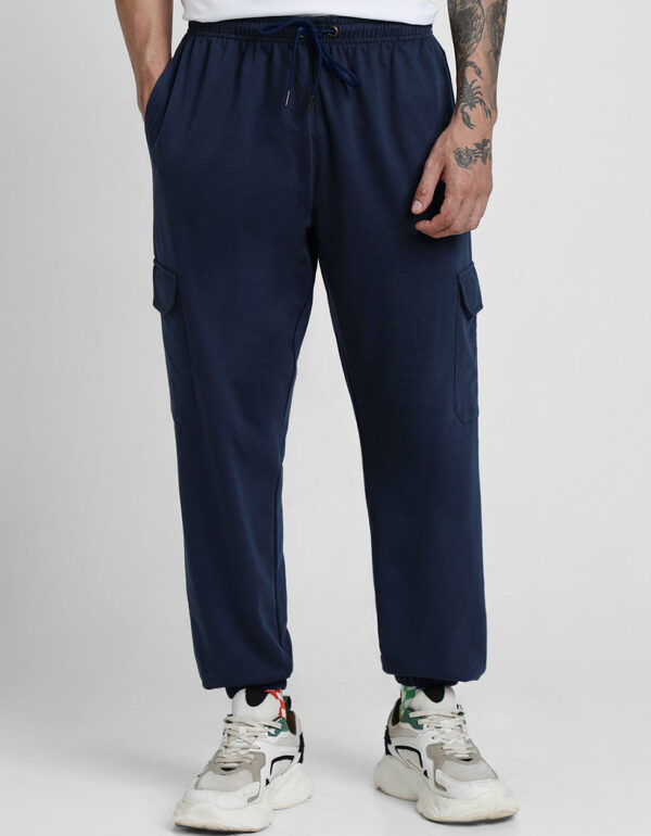 Navy Plain Baggy Fit Cargo Joggers - Image 3