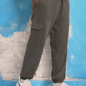 Charcoal Grey Plain Baggy Fit Cargo Joggers