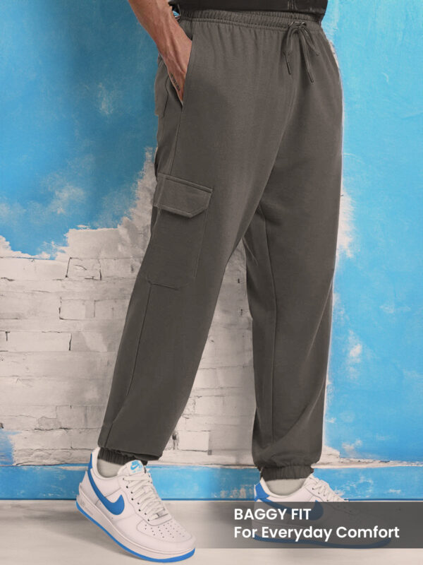 Charcoal Grey Plain Baggy Fit Cargo Joggers