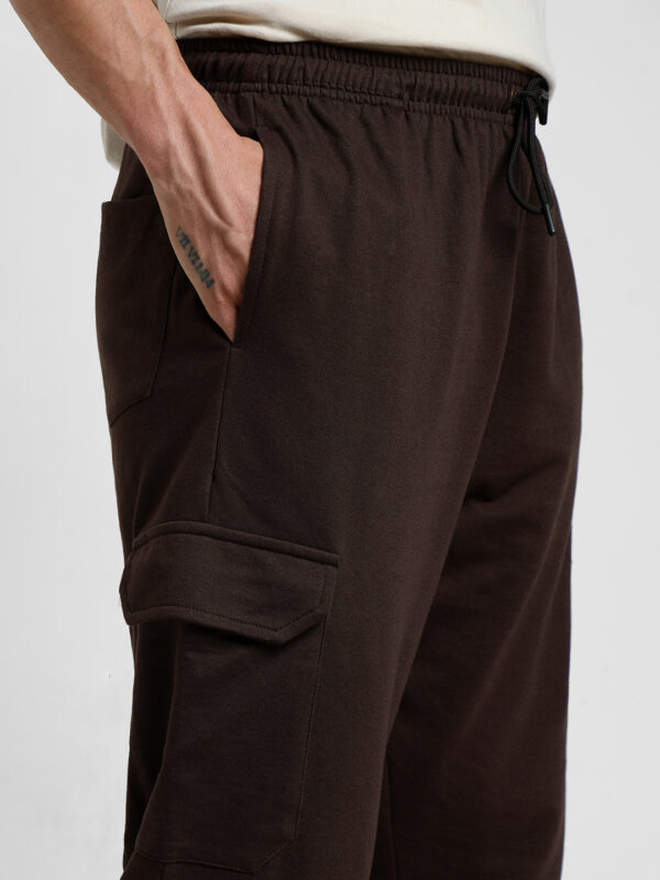 Brown Plain Baggy Fit Cargo Joggers - Image 2