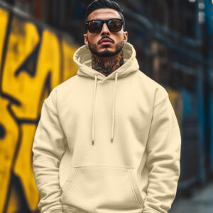Beige Plain Regular Hoodie