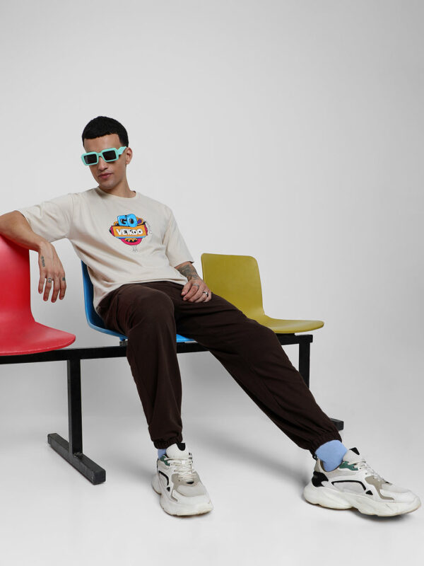 Brown Plain Baggy Fit Cargo Joggers - Image 6