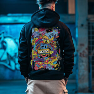 Doodle Black Back Graphic Printed Hoodie