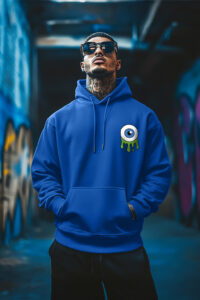 Eye Blue Pocket Graphic Printed Hoodie