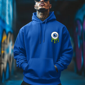 Eye Blue Pocket Graphic Printed Hoodie