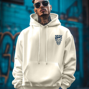 Seek Off-White Oversized Pocket Graphic Printed Hoodie