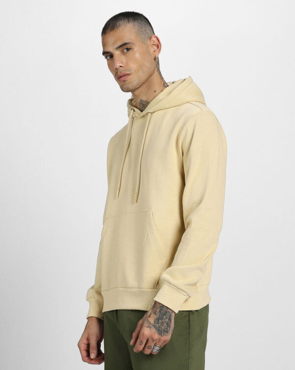 Beige Plain Regular Hoodie - Image 3