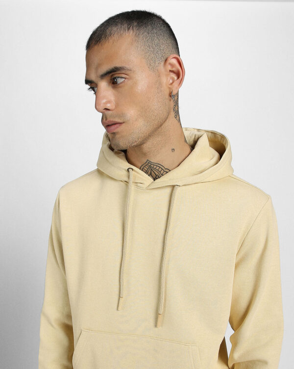 Beige Plain Regular Hoodie - Image 4