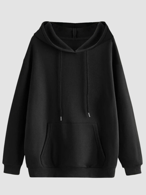Black Plain Regular Hoodie - Image 2