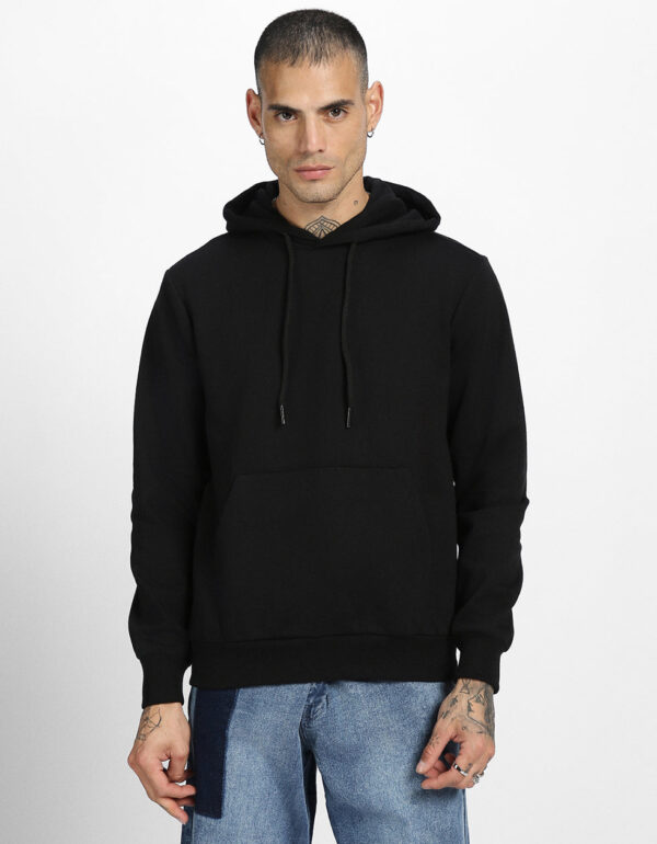Black Plain Regular Hoodie - Image 3