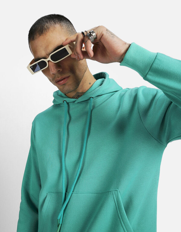 Green Plain Regular Hoodie - Image 3