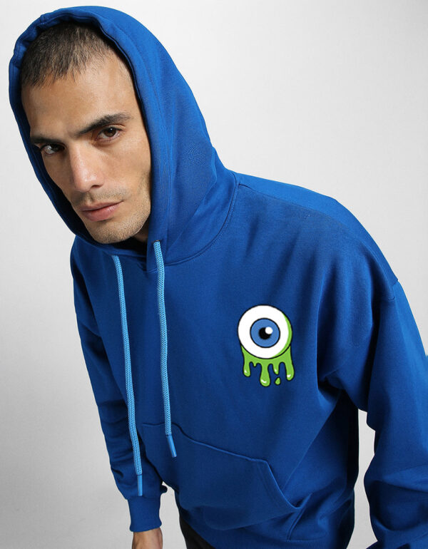 Eye Blue Pocket Graphic Printed Hoodie - Image 5