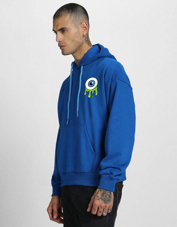 Eye Blue Pocket Graphic Printed Hoodie - Image 4