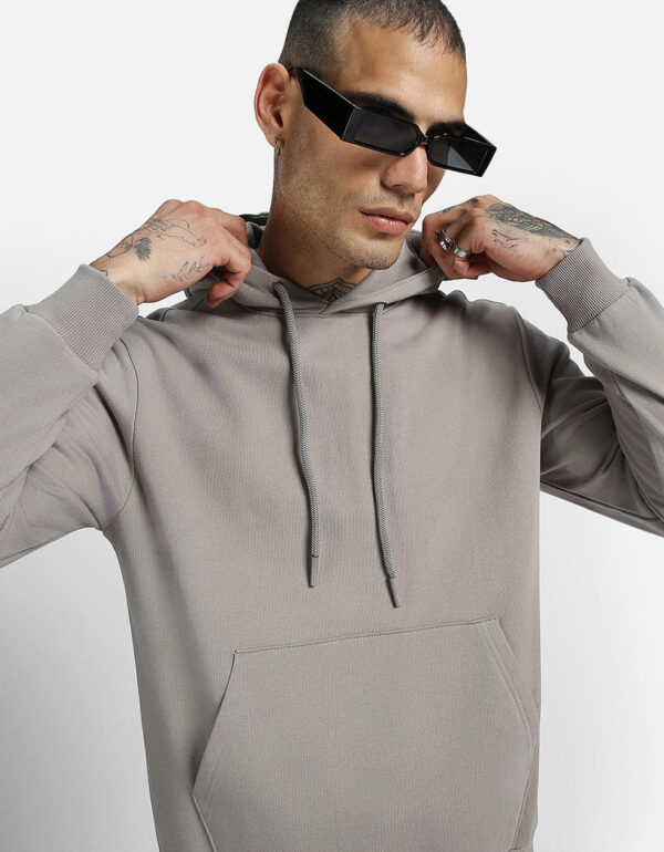 Grey Plain Regular Hoodie - Image 3
