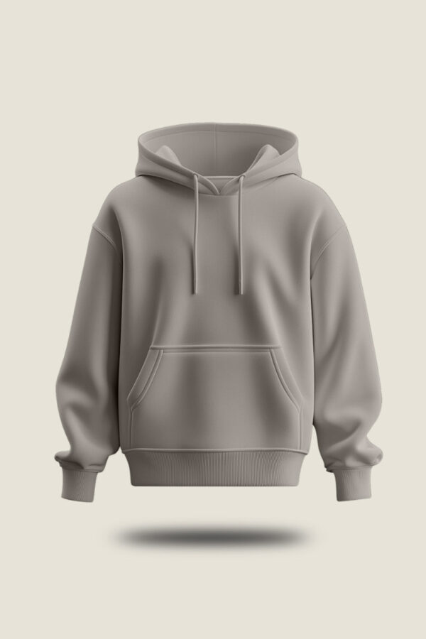 Grey Plain Regular Hoodie - Image 2