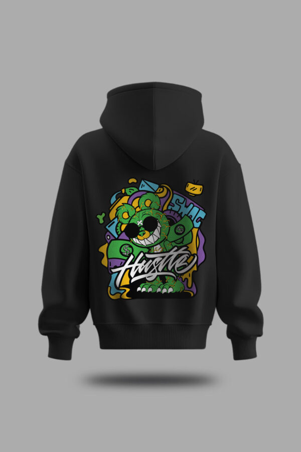 Hustle Black Oversized Back Graphic Printed Hoodie - Image 2