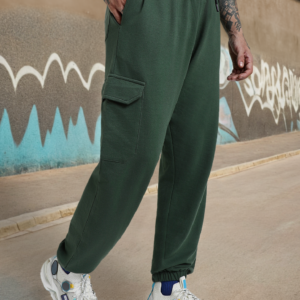 Olive Green Plain Baggy Fit Cargo Joggers