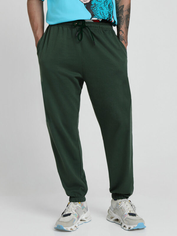 Olive Solid Baggy Fit Joggers - Image 2