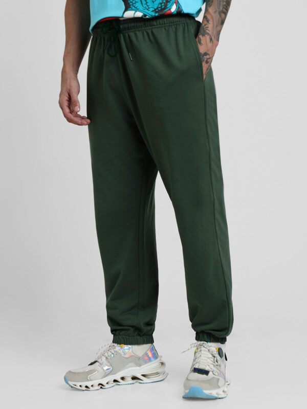 Olive Solid Baggy Fit Joggers - Image 6
