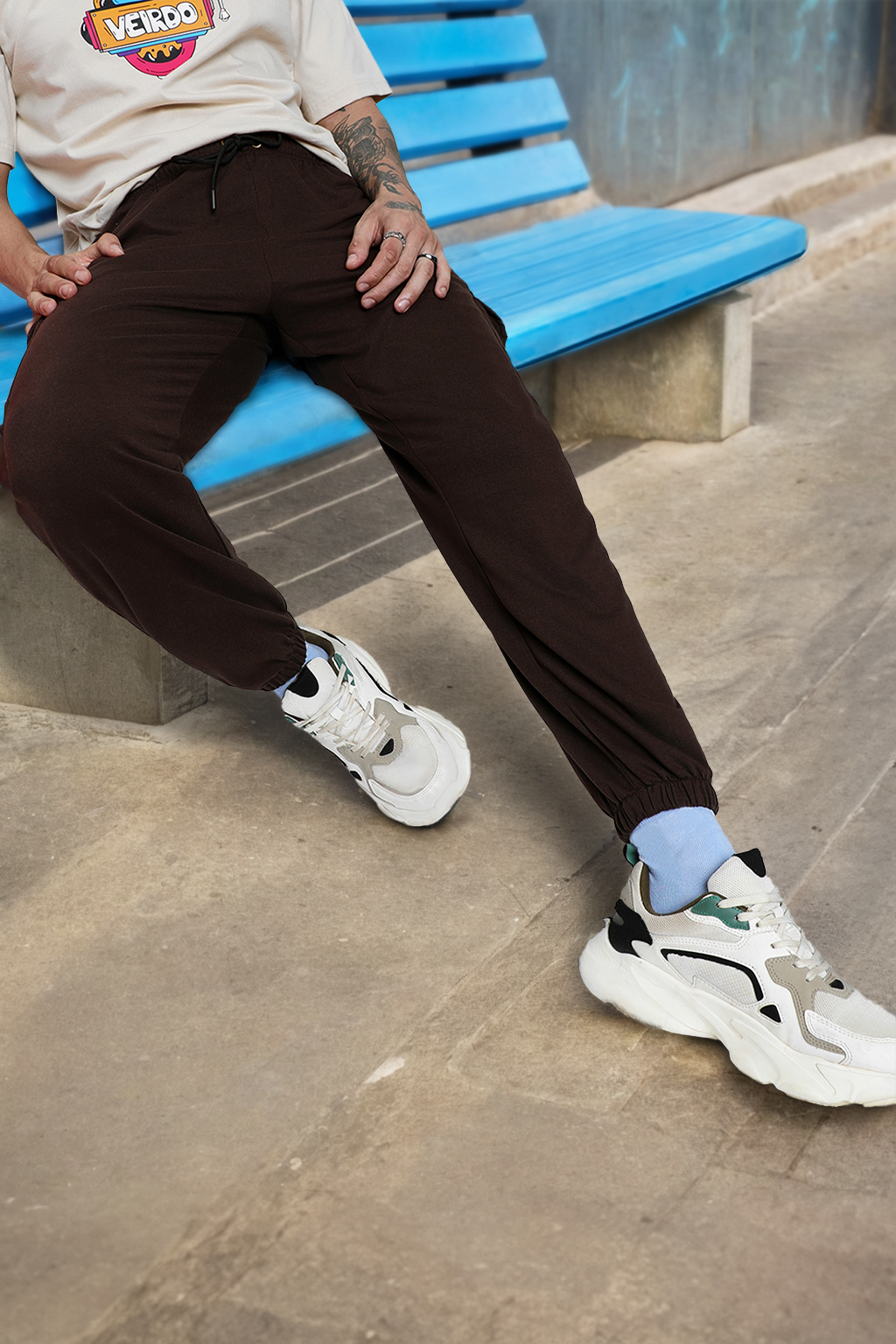 Brown Plain Baggy Fit Cargo Joggers
