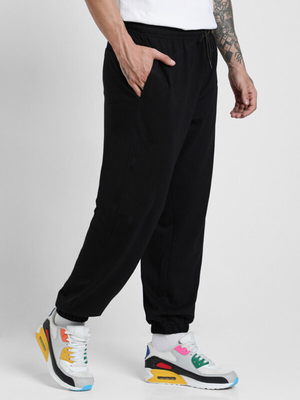Black Solid Baggy Fit Joggers - Image 5