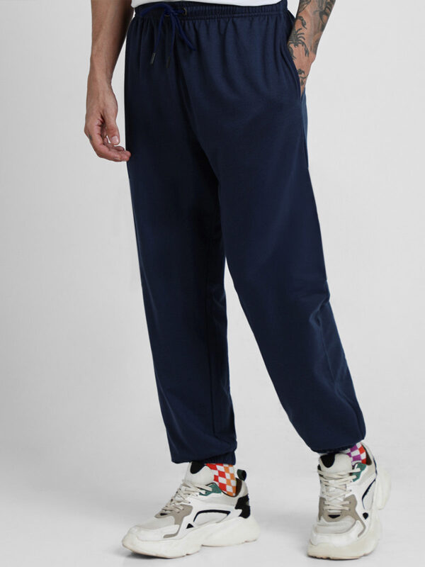 Navy Blue Solid Baggy Fit Joggers - Image 2