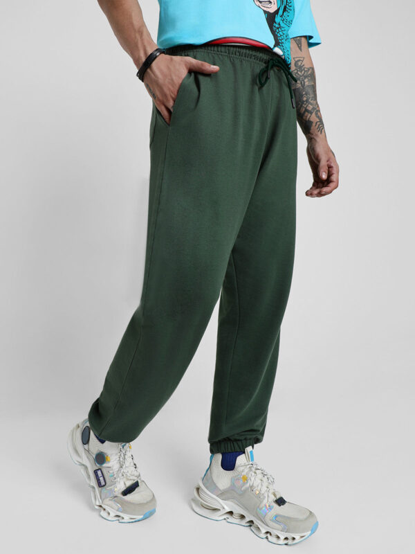Olive Solid Baggy Fit Joggers - Image 3