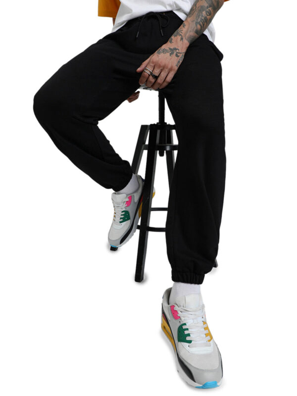 Black Solid Baggy Fit Joggers - Image 2