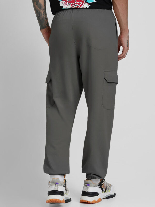 Charcoal Grey Plain Baggy Fit Cargo Joggers - Image 3