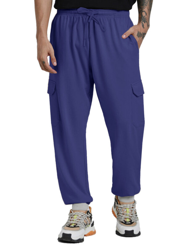 Skipper Blue Plain Baggy Fit Cargo Joggers - Image 5