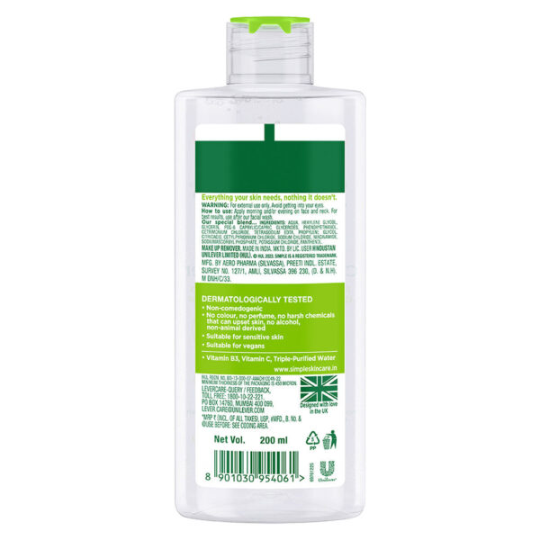 Simple Kind To Skin Micellar Water For Makeup Remover(200ml) - Image 3