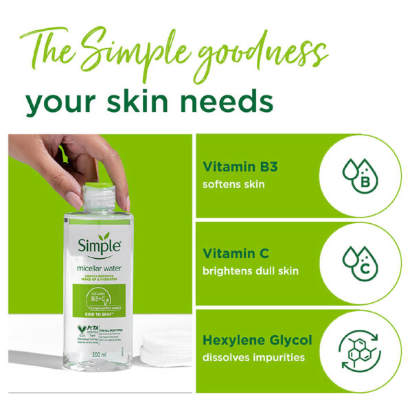 Simple Kind To Skin Micellar Water For Makeup Remover(200ml) - Image 7