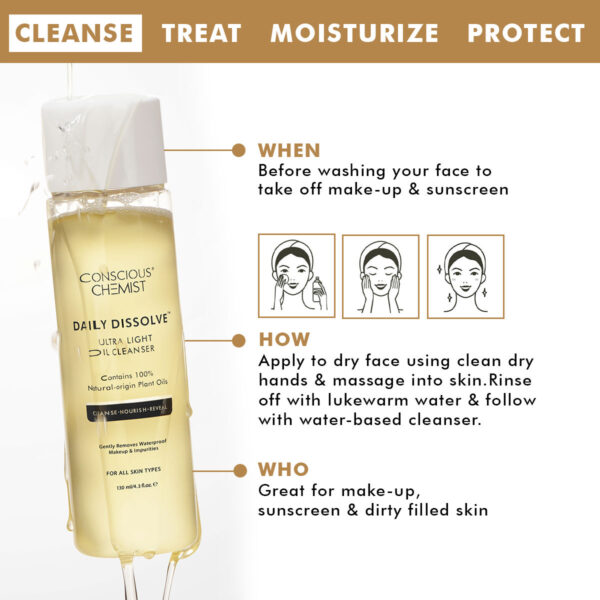 Conscious Chemist Daily Dissolve Ultra Light Makeup Remover Oil Cleanser For All Skin Type(100ml) - Image 6