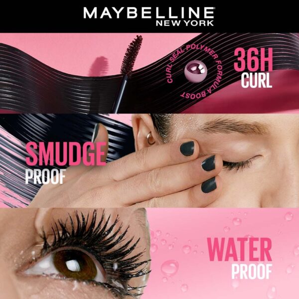 Maybelline New York Hypercurl Waterproof Mascara, Smudge & Highly Pigmented Black(9.2ml) - Image 2