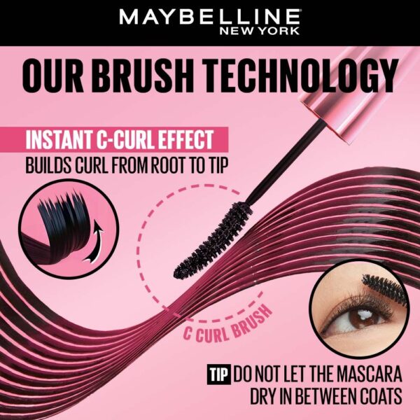 Maybelline New York Hypercurl Waterproof Mascara, Smudge & Highly Pigmented Black(9.2ml) - Image 4