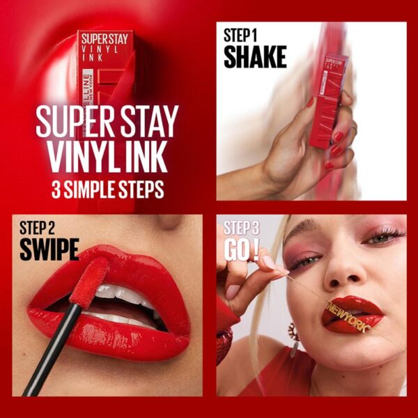 Maybelline New York Super Stay Vinyl Ink Liquid Lipstick, Instant Shine Lasts Up To 16H - 10 Lippy(4.2ML) - Image 4