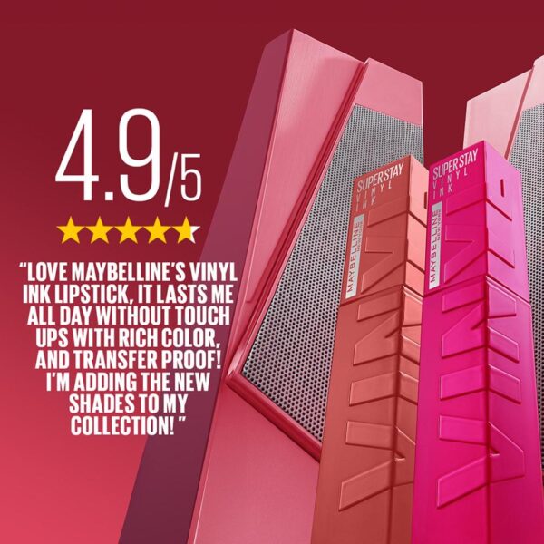 Maybelline New York Super Stay Vinyl Ink Liquid Lipstick, Instant Shine Lasts Up To 16H - 10 Lippy(4.2ML) - Image 5