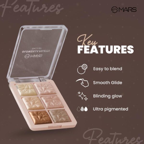 MARS Glowzilla 6 Shade Face Highlighter Palette -1(12 g) - Image 3