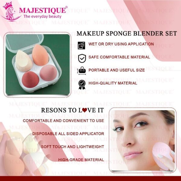Majestique Professional Makeup Sponges Blender Set - Beauty Sponge with Egg Case - Color May Vary(4N) - Image 3