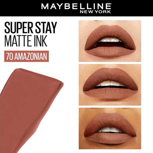 Maybelline New York Super Stay Matte Ink Liquid Lipstick, Lasts Up to 16 Hours - 70 Amazonian(5ml) - Image 3