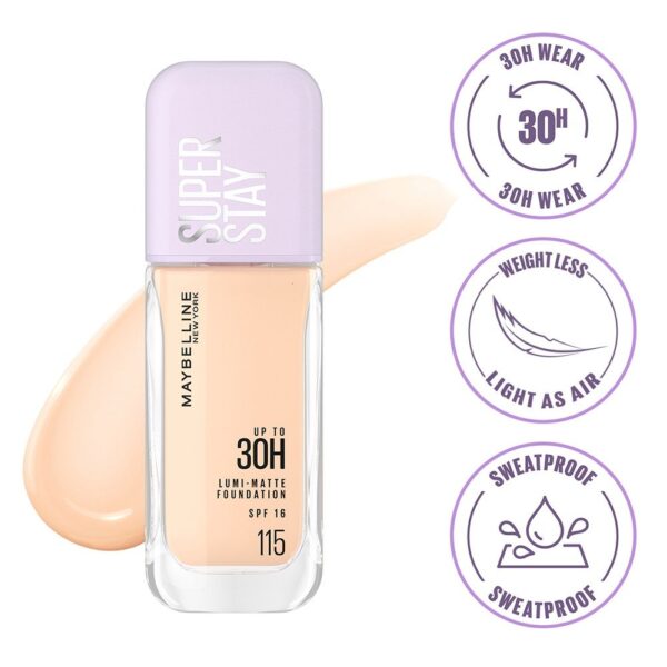 Maybelline New York Super Stay Lumi-Matte Liquid Foundation - 115, 30H Wear, Transfer Proof(35ml)