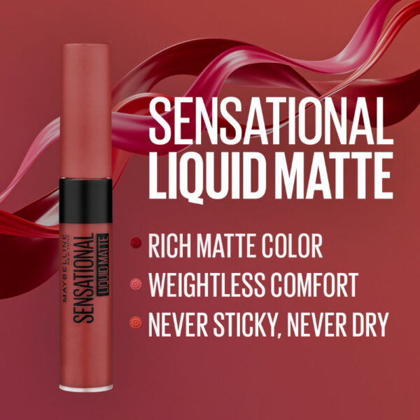 Maybelline New York Sensational Liquid Matte Lipstick, Weightless Comfort - 11 Made Easy(7ml) - Image 4