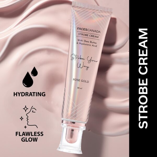 Faces Canada Strobe Cream, Rose Gold - Primer + Highlighter + Moisturizer With Hyaluronic Acid(30ml)