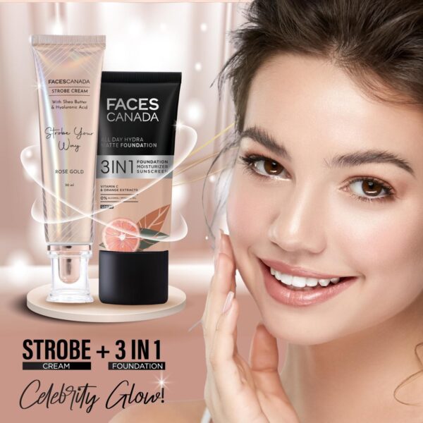 Faces Canada Strobe Cream, Rose Gold - Primer + Highlighter + Moisturizer With Hyaluronic Acid(30ml) - Image 5