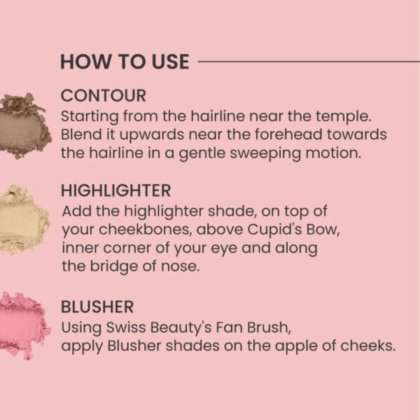 Swiss Beauty Cheek-A-Boo 3 In One Blusher Contour And Highlighter - 3(8 g) - Image 5
