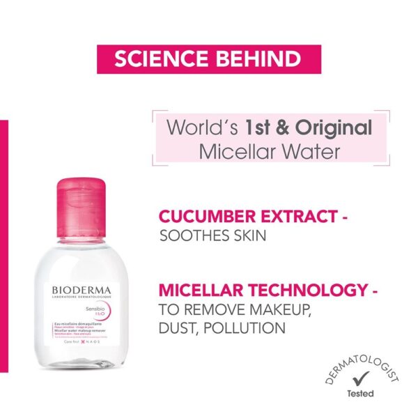 Bioderma Dermatological Micellar Water Sensibio H2O - Gently Removes Makeup Prevents Clogged Pores(100ml) - Image 2